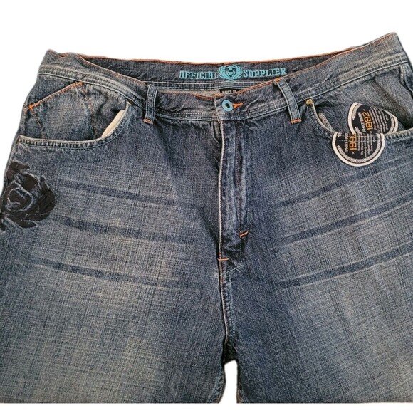 Vtg Phat Farm Jeans Mens 38x33 (32L) Blue Baggy Hop Hop Skater Logo Patches Y2K - Picture 10 of 16